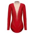 thumbnail image 3 of RUNQHUI Women's Long Sleeve Gymnastics Leotard Shiny Rhinestone Bodysuit for Acrobattics Performance 04Red M, 3 of 7