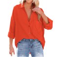 thumbnail image 1 of Women's Spring Fall Button Down Shirts Blouse Long Sleeve Lapel Solid Casual Oversized Jackets Tops with Pockets, 1 of 7