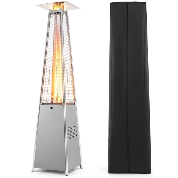 Costway Chauffage de Patio Pyramidal 45000 BTU avec Housse à Fermeture Éclair, Triple Protection de Sécurité, Roues Gris + Argent