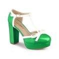 thumbnail image 1 of BLISSFUL STEP Escarpins à Plateforme pour Femmes à Bride en T avec Nœud Vintage à Talons Blocs Vert Lime 10, 1 of 8