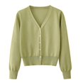 thumbnail image 2 of Fartey Cropped Cardigan Sweater for Women 2025 Long Sleeve V-Neck Button Down Short Knitted Sweater Simple Solid Color Daily Cardigans Green L, 2 of 9
