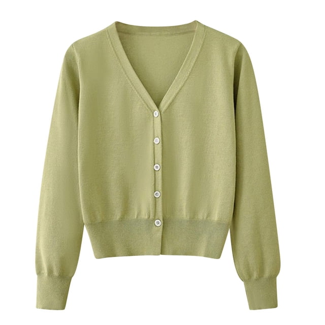 Timegard Cardigan for Women Lightweight Fall Cropped Solid Color Open Front Button Sweater Knit Coat