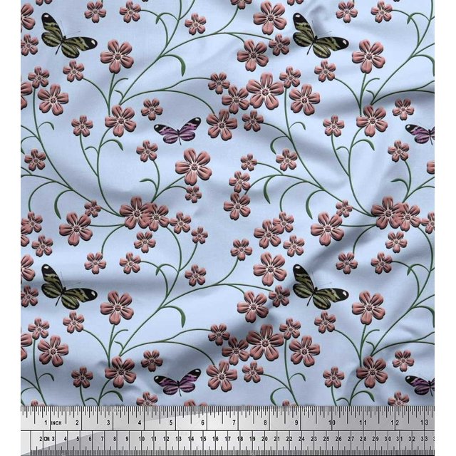 Soimoi Viscose Chiffon Fabric Insect,Leaves & Flower Floral Fabric Prints by Yard 42 Inch Wide
