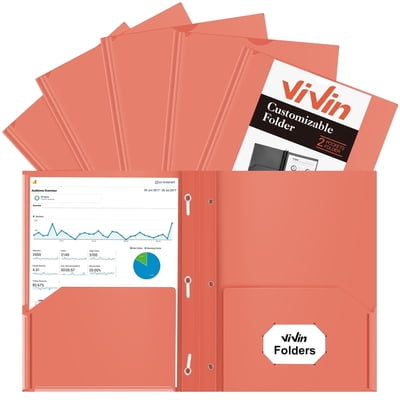ViVin 10-Pack Plastic Folders with Clear Front Pocket and 3 Prongs, 11.65" x 9.53" x 2.28" Orange