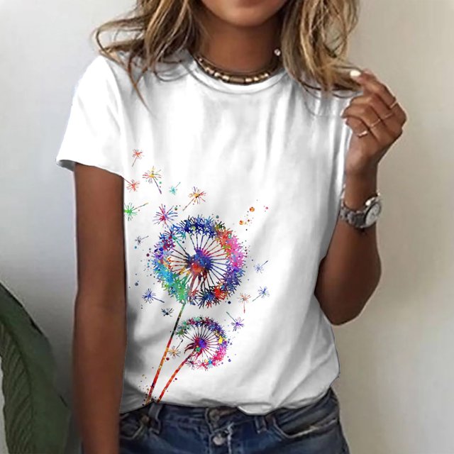 Hauts d'Été Grande Taille pour Femmes Chic T-Shirt Décontracté Ample à Imprimé Floral à Col Rond Imprimé à Manches Courtes Hauts T-Shirt à Col en V pour Femmes en Liquidation