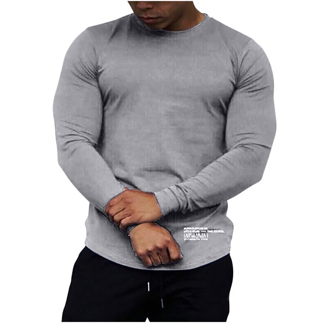 Pompotops T-shirt à Manches Longues en Coton Extensible pour Hommes Automne Sports Course Grande Taille en Solde