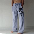 thumbnail image 1 of cllios Cotton Linen Pants for Men Palm Tree Tropical Print Beach Pants Regular Fit Elastic Waisted Drawstring Lounge Trousers with Pockets Lightweight Breathble Beachwear, 1 of 5