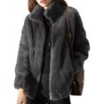 thumbnail image 1 of LUXUR Ladies Full Zip Sherpa Jackets Drawstring Holiday Overcoats Grey S, 1 of 3