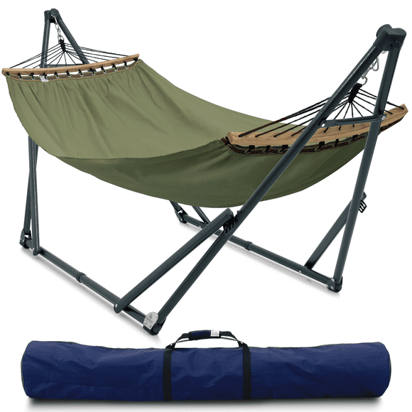 Tranquillo Sturdy Steel Hammock Stand with Premium Cotton Canvas Hammock, 600 lbs Capacity Hammock Folding Hammock Stand, Portable Hammock Stand 30-Second Fold Unfold Spacious Hammock Design, Sage