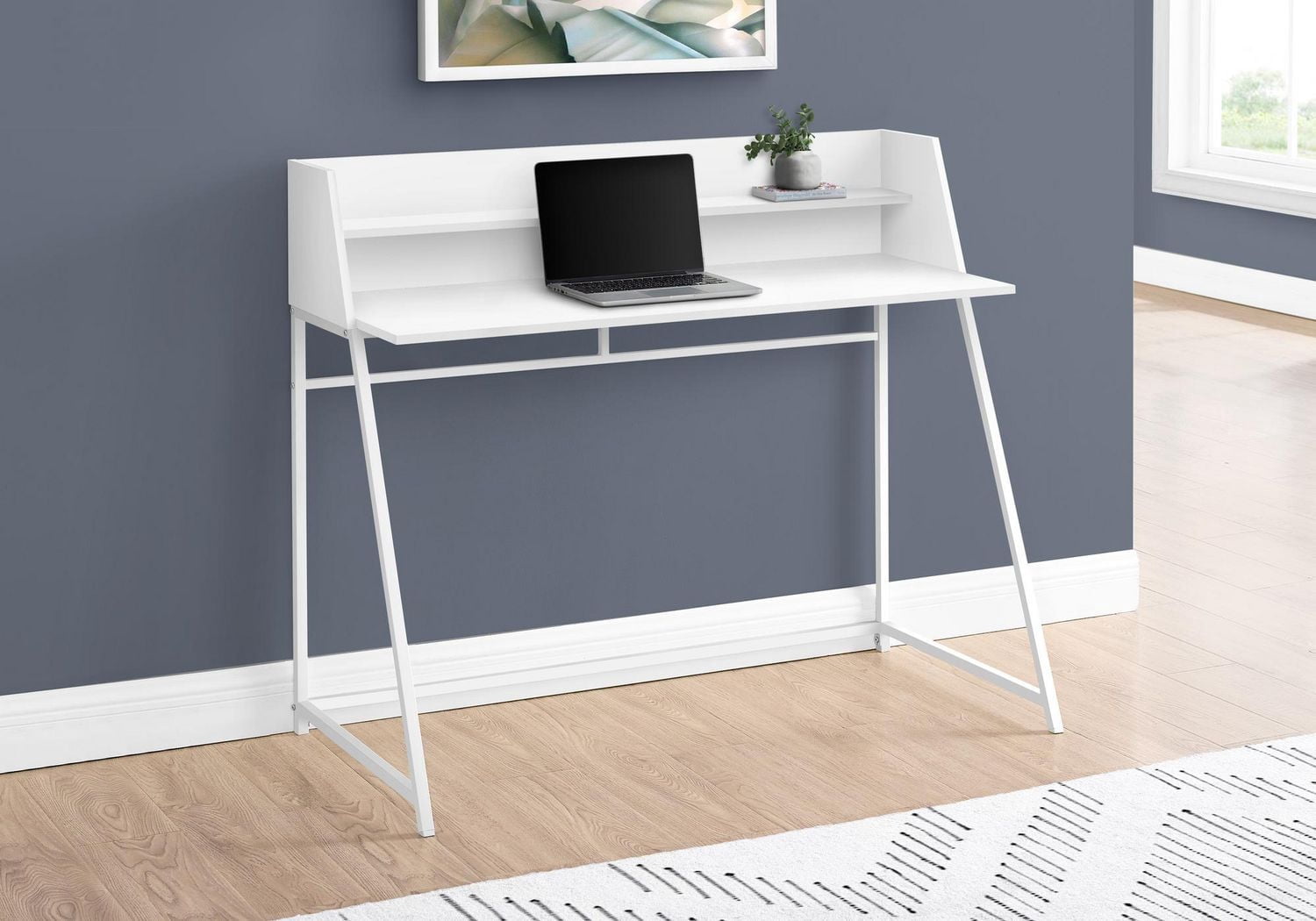 Monarch Specialties Computer Desk, Home Office, Laptop, Storage Shelves, 48"l, Work, Metal, Laminate, White, Contemporary, Modern