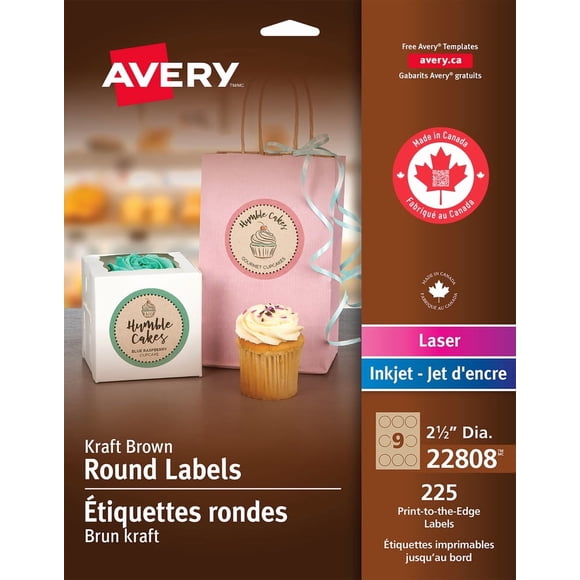 Avery Kraft Brown Round Labels 2½" Diameter, for Laser and Inkjet Printers - 22808