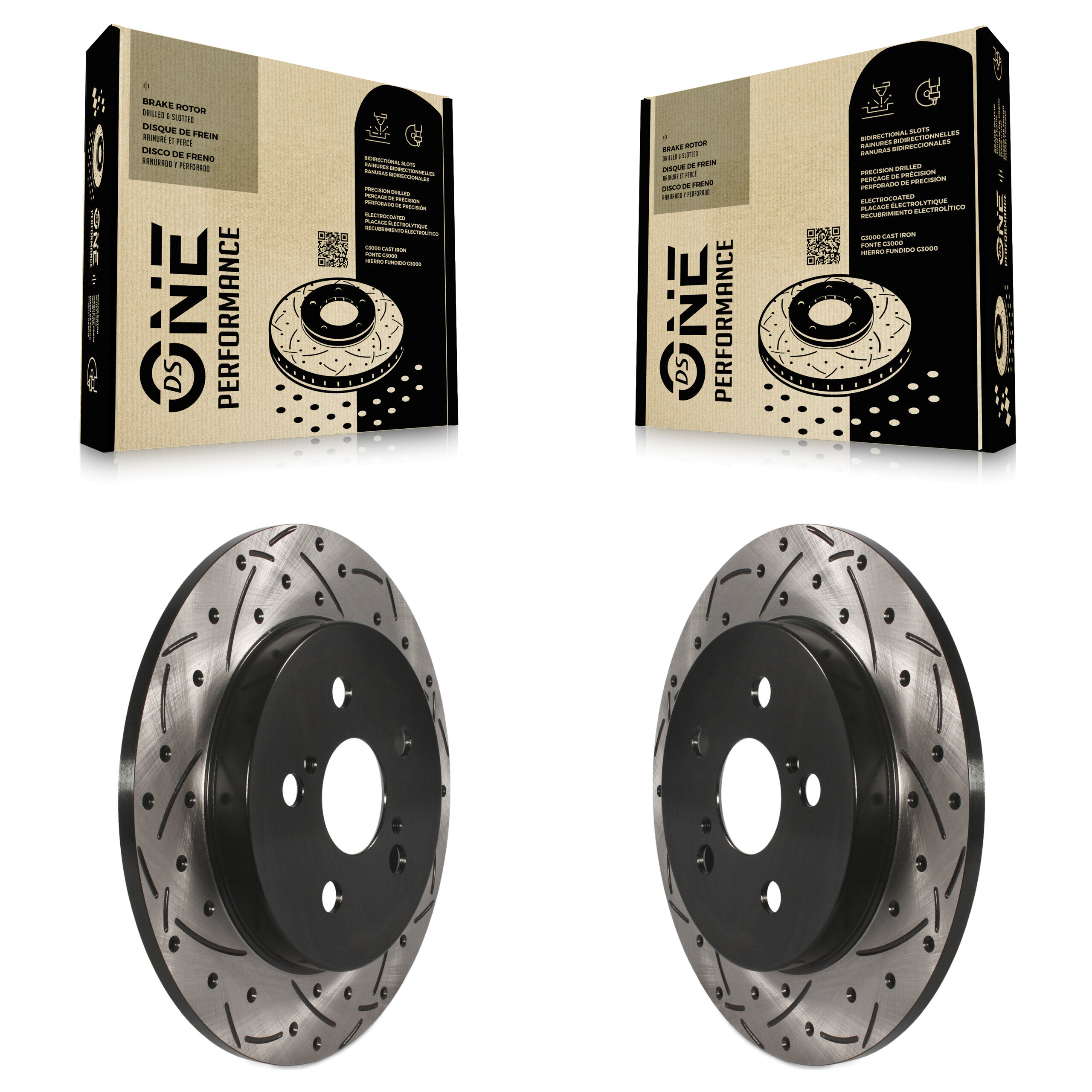 DS-One Rear Coated Drilled Slotted Disc Brake Rotors Pair for Car Toyota Corolla Matrix Prius Prime Pontiac Vibe AWD-e Lexus CT200h Plug-In KD-100108