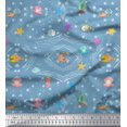 thumbnail image 1 of Soimoi Satin Silk Fabric Fish,Shell & Starfish Ocean Fabric Prints by Yard 42 Inch Wide, 1 of 3