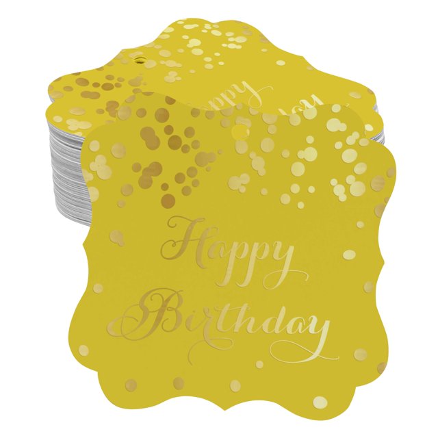 Inkdotpot Real Gold Foil Happy Birthday Tags Favor Bracket Shape Hang Pack Of 100 Paper Tags