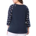 thumbnail image 3 of GRACE & GRANDEUR Women's Plus Size Shirts Blouse V Neck 3/4 Sleeve Floral Raglan Casual Spring Fall Tops 4X Blue, 3 of 8