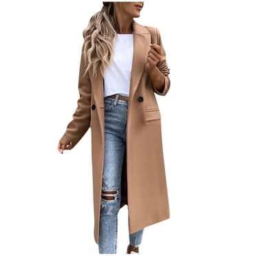 IROINID Women's Overcoat Long Sleeve Solid Color Peak Lapel Outwear, Loose Cardigan Coat Outwear