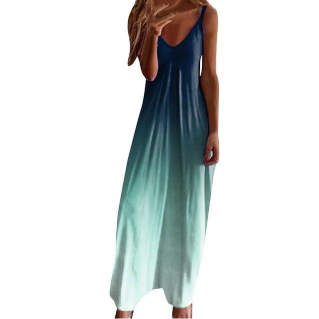 Kcodviy Robes Maxi pour Femmes Robe de Plage pour Femmes Été Sans Manches Bohème Décontractée Robe Mi-Longue Col en V Longues Robes Robe Femme Robe de Plage pour les Vacances