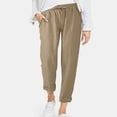 thumbnail image 2 of Dagugfen Plus Size Cotton Linen Pants for Women Ruched Elastic Waist Drawstring Lightweight Flare Legging for Casual, 2 of 6