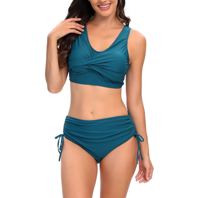 LSLJS Women's Sexy Solid Color Swimwear Two-piece Slim Swimsuit Bikini Straped Swimsuits
