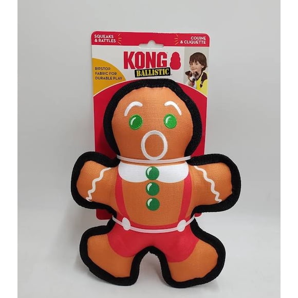 KONG Holiday Ballistic Jouet pour Chien Bonhomme en Pain d'Épice