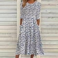 thumbnail image 2 of Robe à Manches Longues Femme Mode Manches Trois Quarts Col Rond Poche Imprimée Robe Longue pour Dames Robe d'Été à Manches Longues Robe d'Été Ample pour Femmes Robe Longue d'Été pour Femmes, 2 of 6