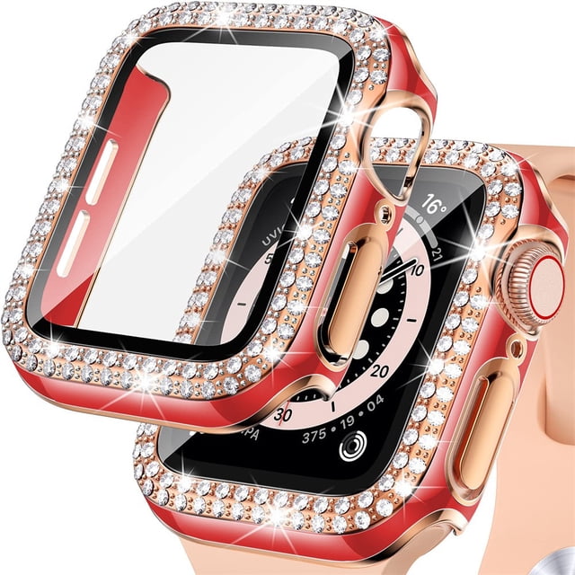 Hard PC Case with Tempered Glass Screen Protector for Apple Watch SE, Overall Protective Case for iWatch 42mm, Bling Diamond Protector Compatible with Series 3 2/1 42mm