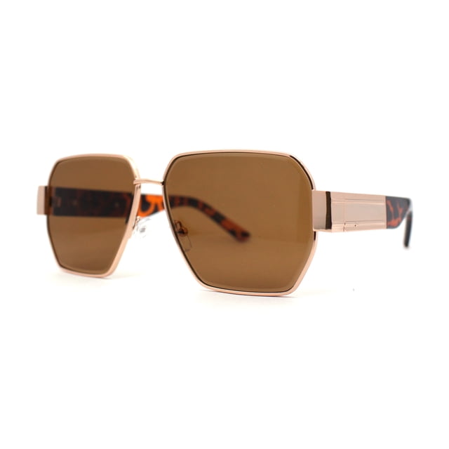 Womens Metal Rim Oversize Mafia Mob Fashion Sunglasses Gold Tortoise Brown