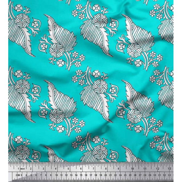Soimoi Poly Georgette Fabric Leaves & Floral Block Print Fabric by Yard 52 Inch Wide