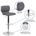 thumbnail image 2 of Contemporary Gray Vinyl Adjustable Height Barstool with Vertical Stitch Back and Chrome Base, 2 of 9