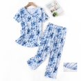 thumbnail image 2 of Gewsdrf Pyjama en Coton, Ensembles de Pyjama pour Femmes, Ensemble d'Été à Col Rond Pyjama Manches Courtes Pantalon Long, Pyjamas d'Été, Ensembles de Pyjama, Ensemble de Détente pour Femmes, Bleu, G, 2 of 3
