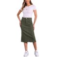 thumbnail image 2 of INSPIRE CHIC Women's Denim Skirts High Waist Zipped Split Back Midi Jean Skirts with Pockets Army Green L, 2 of 6