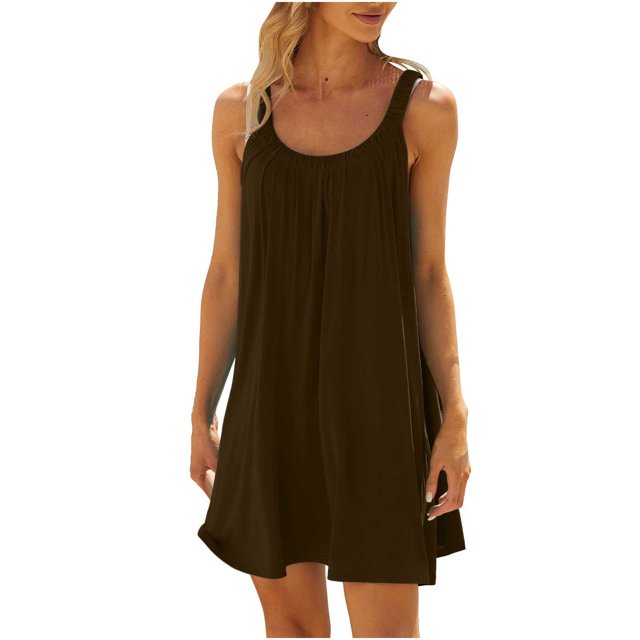 EQWLJWE Longue Robe pour Femmes Robe de Plage pour Femmes Paréo de Bikini Tenue de Plage Décontractée Vacances Courte Été Robes à Col Licou