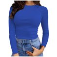 thumbnail image 1 of Women's Long Sleeve Ribbed T Shirt: Slim Fit, Pure Color, Stretchy Fabric, Easy Care, 1 of 6