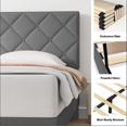 thumbnail image 3 of Queen Bed Frame, Queen Size Platform Bed with Fabric Upholstered Headboard, Light Gray, 3 of 6