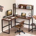 thumbnail image 2 of Costway 55"L-Shaped Desk Corner Computer Desk Writing Workstation Table w/Hutch Walnut, 2 of 10