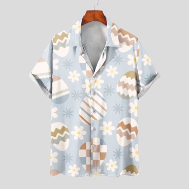 EGNMCR Chemises de Pâques à Imprimé Lapin et Oeufs pour Hommes Chemises Hawaïennes pour Hommes Manches Courtes Hommes Décontracté Boutons Imprimé de Pâques Col Rabattu Chemise à Manches Courtes Blouse T-Shirts pour Hommes