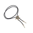 thumbnail image 1 of Black PU Leather Western Cowboy Cowboy Necklace Rodeo Necklace Rodeo Star Rodeo Bolo Tie Bola Necklace Antique Brass, 1 of 7