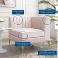 thumbnail image 2 of Modway Triumph Fauteuil d'Angle de Canapé Sectionnel en Velours de Performance à Canaux Capitonnés, Rose, 2 of 5