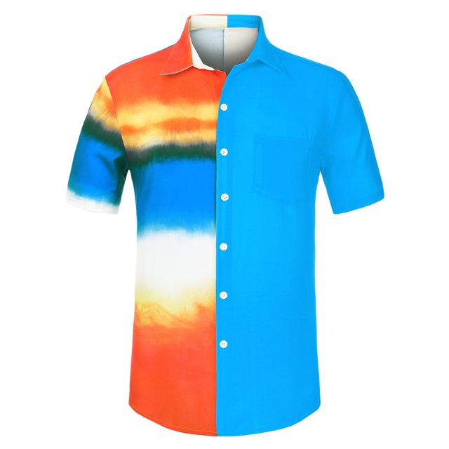 INSPIRE CHIC Chemises à Manches Courtes Boutonnées Imprimées pour Homme avec Poche Patchwork TG Bleu