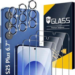 3 Pack Protecteur d'écran en verre pour Samsung Galaxy S25 Ultra [6.9 de pouce] + 3 Protecteur d'objectifs de la caméra Pack, 9H Verre trempé, empreinte digitale déverrouillé, HD Effacement de l'affaire anti-rayure