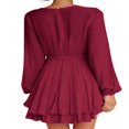 thumbnail image 2 of MesaSe Femmes Casual Manches Longues une Ligne Robe de Mode Bandage Couleur Unie Taille Haute Robe Volant, 2 of 3
