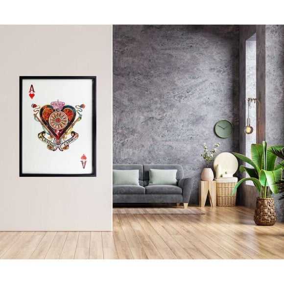 Art mural saisissant – « Carte à jouer As de cœur rouge » (57 po H x 39 po L x 1,5 po P), design audacieux et dynamique avec des détails complexes, imprimé sur une toile de ha