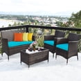 thumbnail image 3 of Patiojoy 4PCS Patio Rattan Wicker Furniture Set Sofa Chair Table Set w Turquoise Cushions, 3 of 10