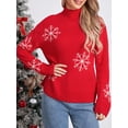 thumbnail image 3 of Opperiaya Chandail à Col Roulé de Noël pour Femmes Flocon de Neige Jacquard Manches Longues Tricotés Pulls Automne Hiver Amples, 3 of 9