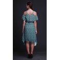 thumbnail image 4 of Bimba Blue Leaves Printed Womens Ruffle Front Cold Shoulder Swing Shift Dress - X-Large, 4 of 6