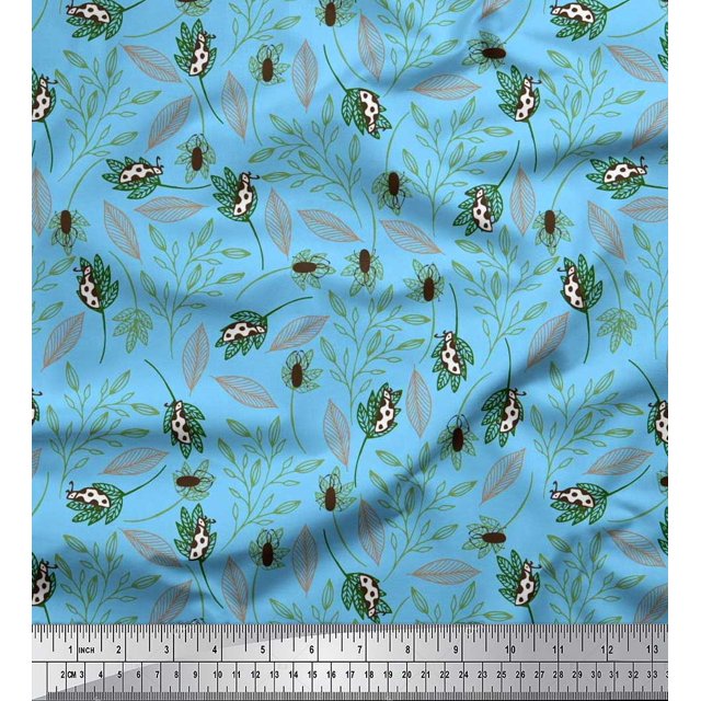 Soimoi Tissu Poly Georgette Feuilles & Insectes Décor Tissu Imprimé au Mètre 52 Pouces de Large