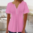 thumbnail image 2 of AherBiu Womens Tops Summer Button Round Neck Solid Color Ruched Dressy Casual Loose Tunics Tshirts, 2 of 3