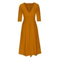 thumbnail image 4 of Meichang Robe Femme à Manches 3/4, Coupe Trapèze, Aguichant, Décolleté en V Profond, Robes Maxi avec Poches, Robe d'Été Évasée et Évasée, Douce et Extensible, Robe de Bal, de Soirée, de Fête, 4 of 7