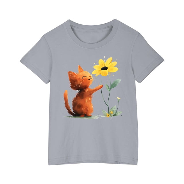 RXIRUCGD 2025 Vêtements d'Été pour Enfants T-shirt Imprimé Mode Mignon Col Rond Manches Courtes