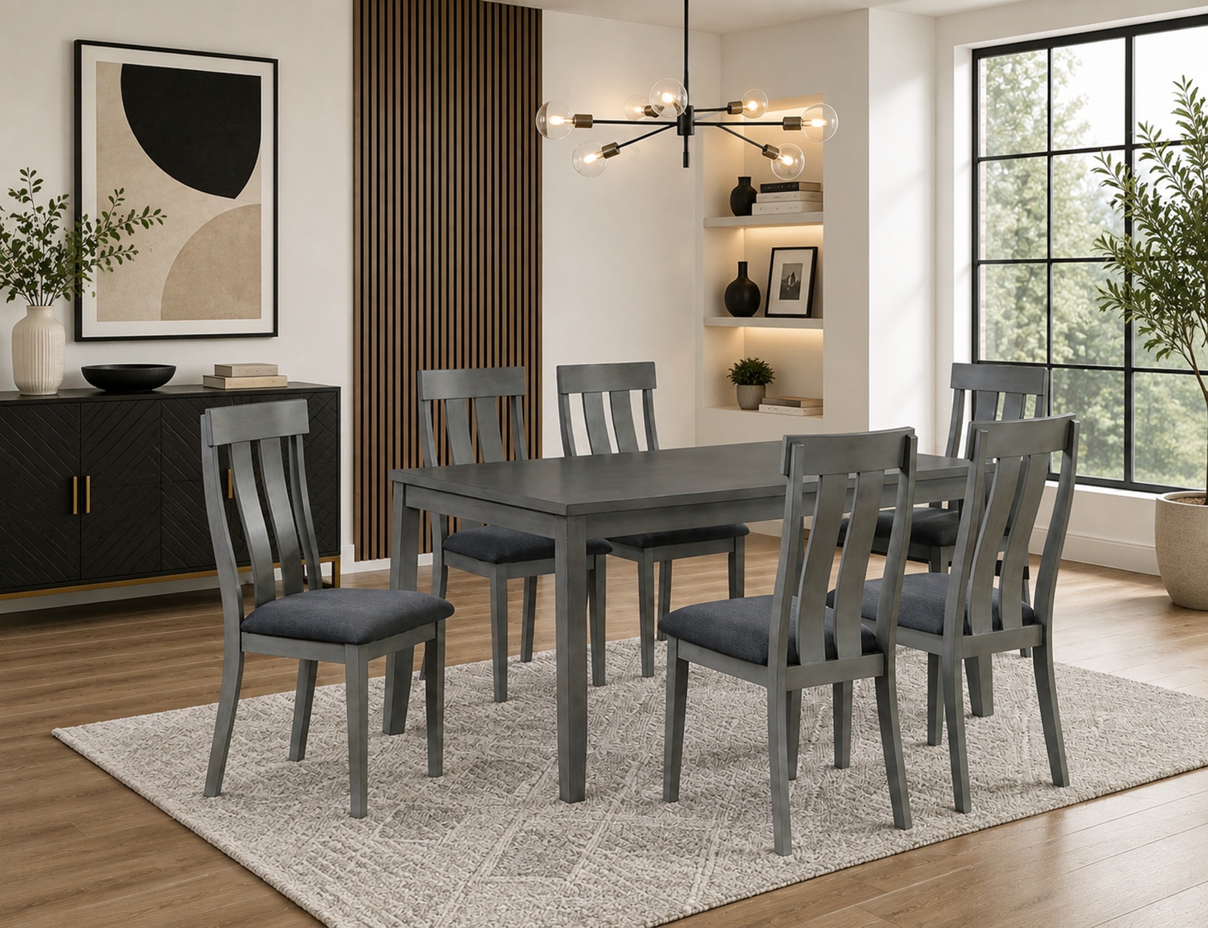 K-Living 7 Pcs Mira Solid Wood Dining Table Set (Table with 6 Chairs)